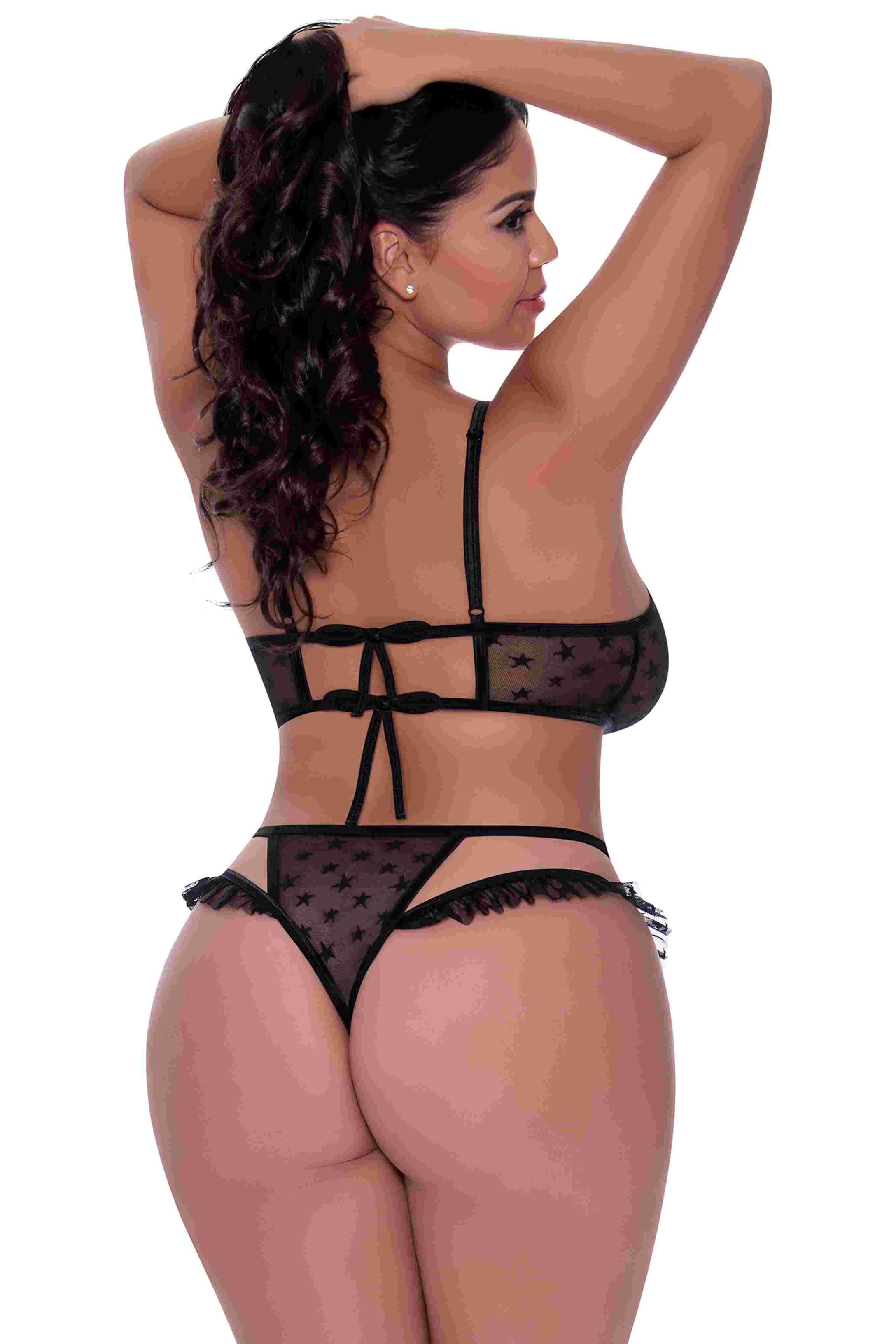 Love Star Halter Bra & Panty Set Black