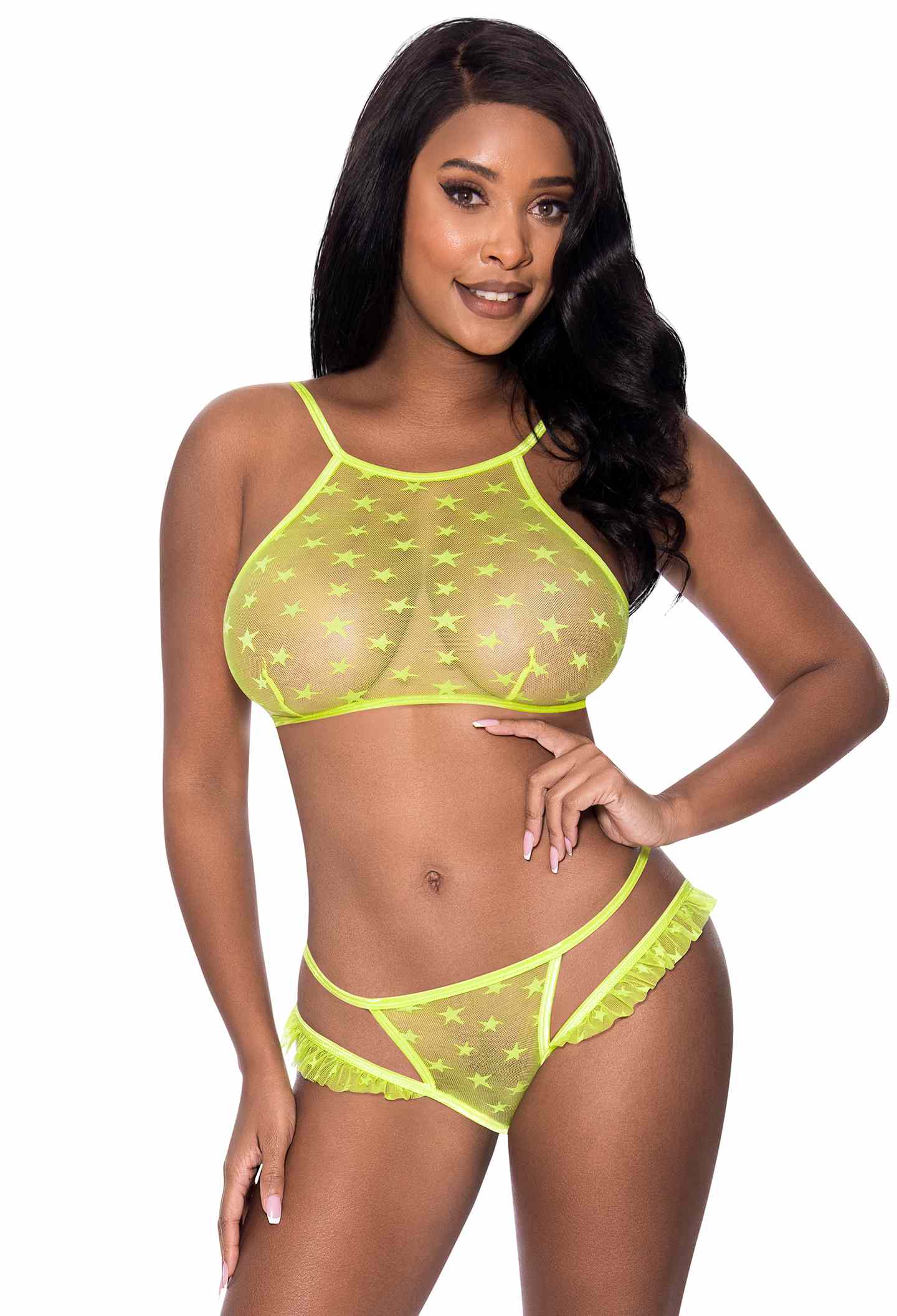 Love Star Halter Bra & Panty Set Chartreuse