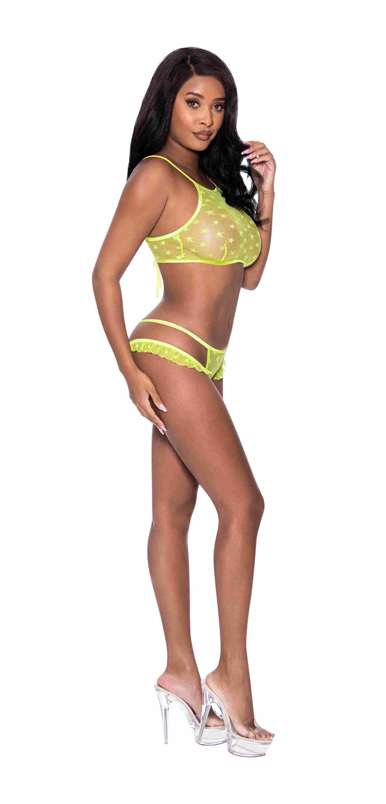 Love Star Halter Bra & Panty Set Chartreuse