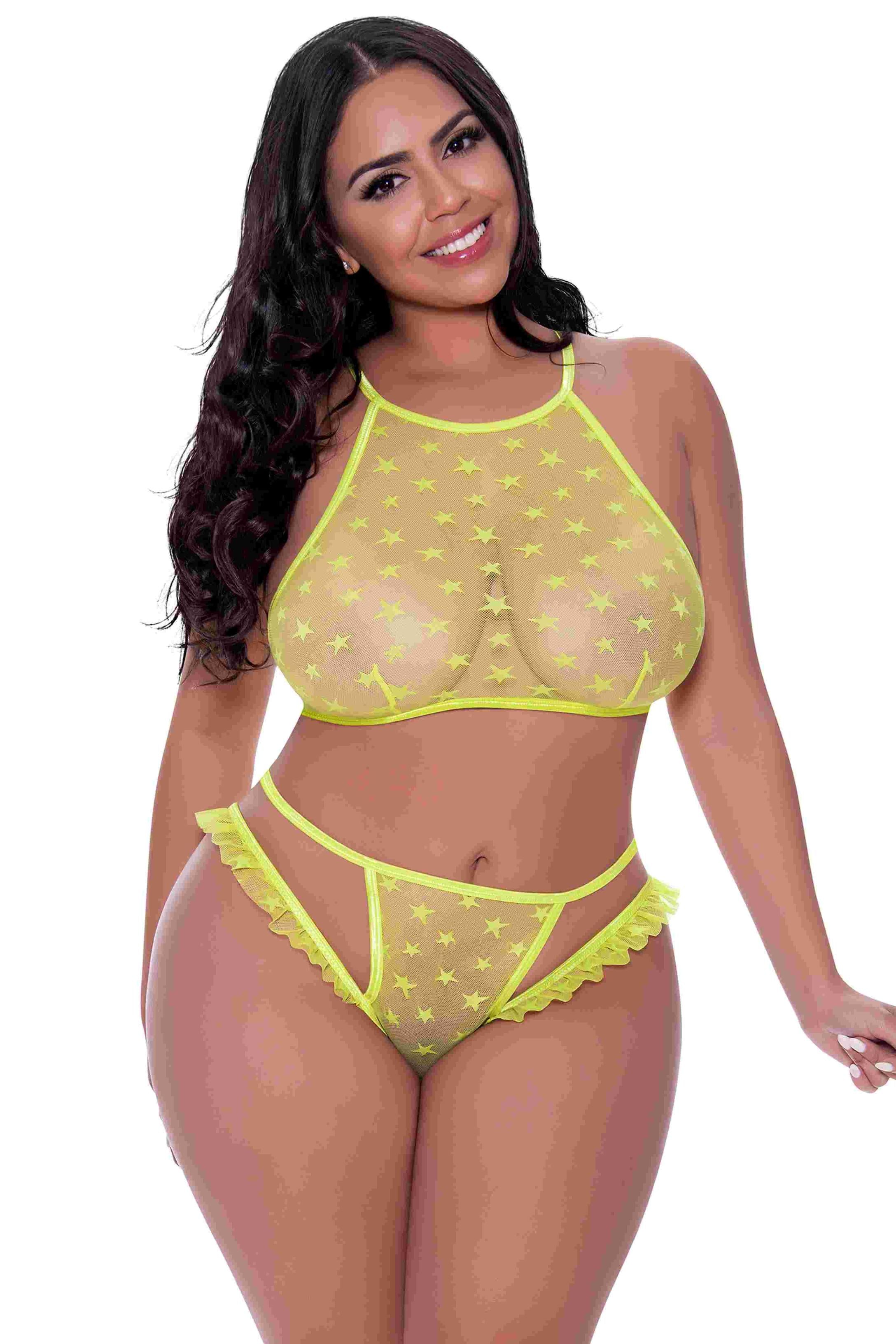 Love Star Halter Bra & Panty Set Chartreuse