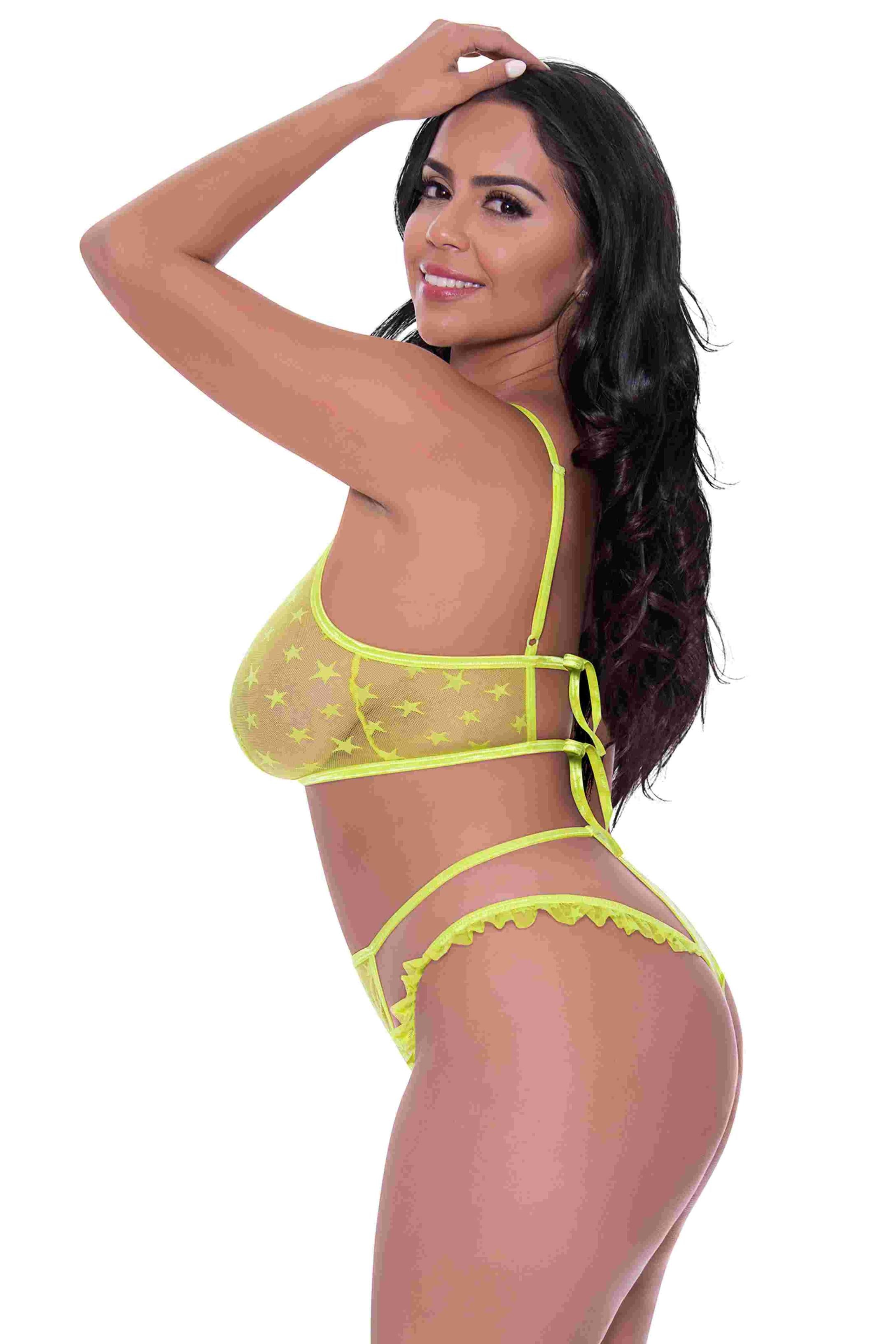 Love Star Halter Bra & Panty Set Chartreuse