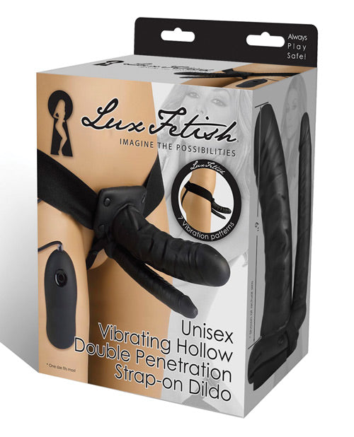 Lux Fetish Unisex Vibrating Hollow Double Penetration Strap On Fantasy Dildo