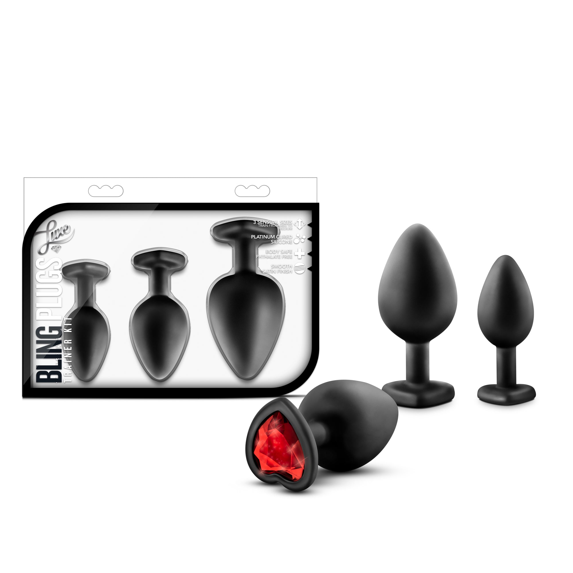 Luxe - Bling Plugs Training Kit - Black With Red Gems Black/Red
