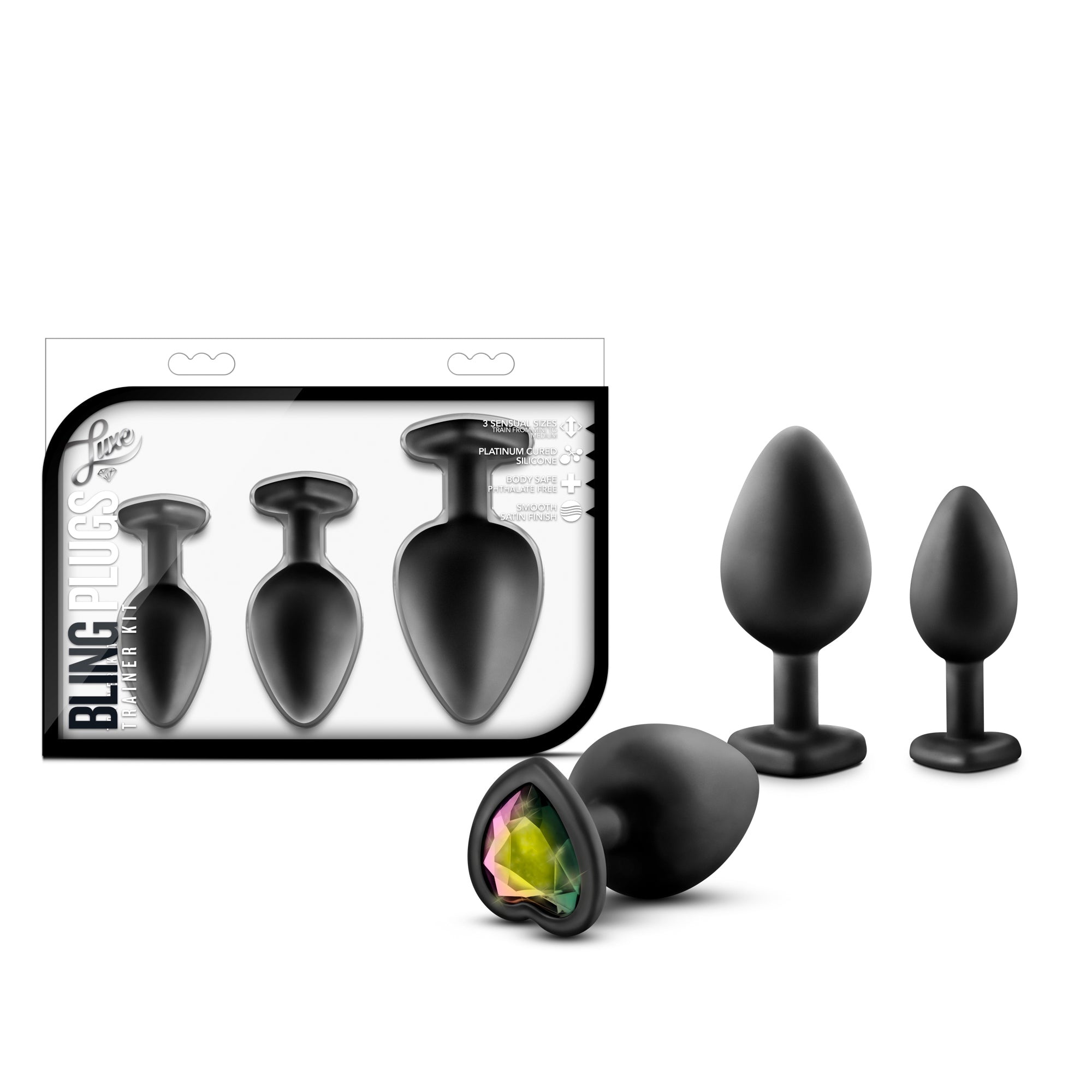 Luxe Bling Plugs Training Kit Gems Black/Rainbow