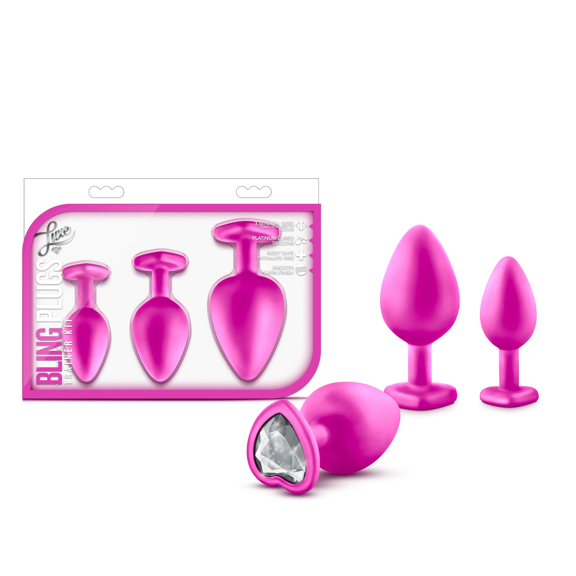 Luxe - Bling Plugs Training Kit - Pink With White Gems Pink/White