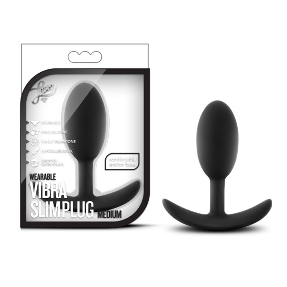 Luxe - Wearable Vibra Slim Plug - Medium - Black