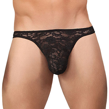Male Power Stretch Lace Bong Thong Black S/M
