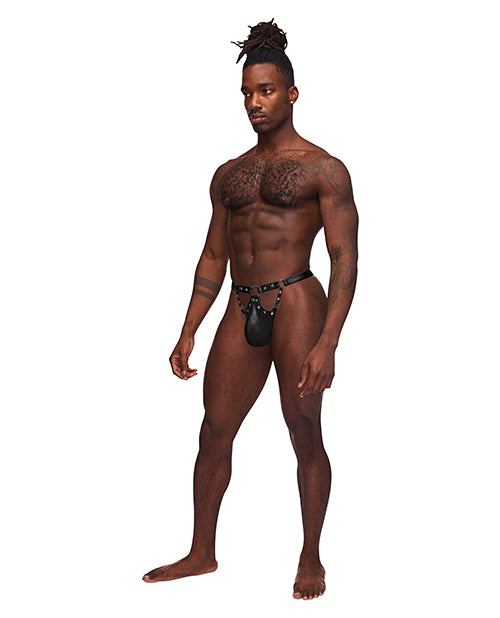 Men's Fetish Jouster Nylon & Spandex Front Ring G-string Black