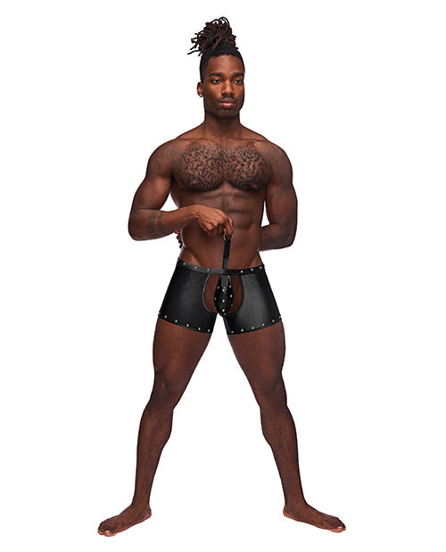 Men's Fetish Poseidon Nylon Spandex Tear Off Cup Thong Short Black