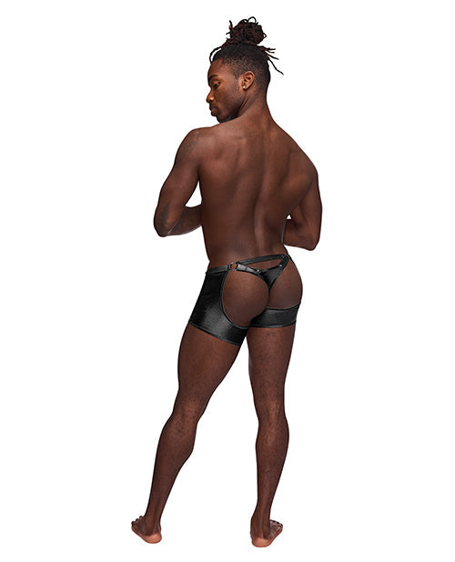 Men's Fetish Poseidon Nylon Spandex Tear Off Cup Thong Short Black