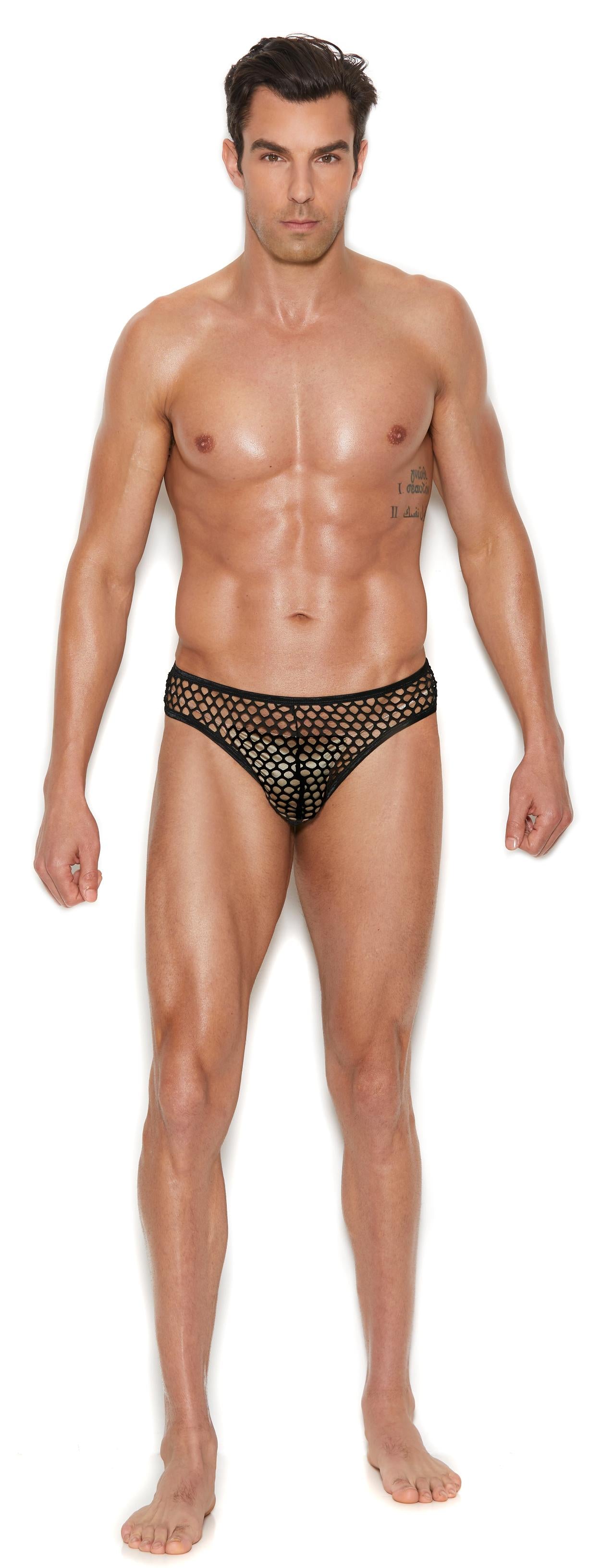 Men's Fishnet Thong Back Brief - - Black Large/Extra Large