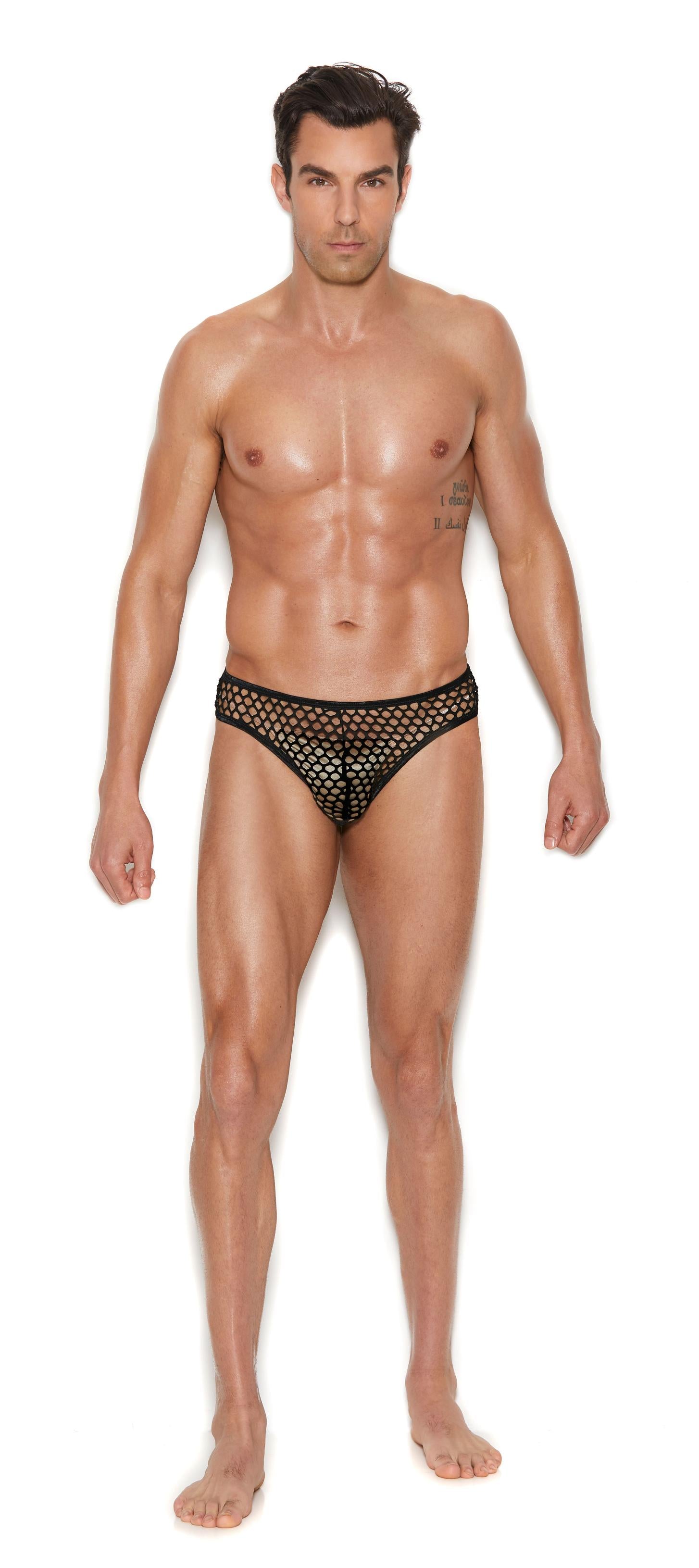 Men's Fishnet Thong Back Brief - - Black Small/Medium