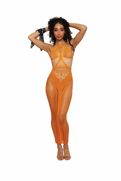 Multi-net Seamless Gown W/ Opaque Details Tangerine O/s