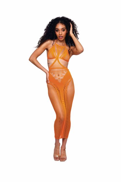 Multi-net Seamless Gown W/ Opaque Details Tangerine O/s