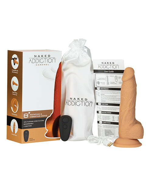 Naked Addiction 8in Rotating & Vibrating Dong Caramel