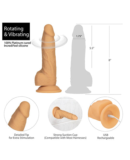 Naked Addiction 8in Rotating & Vibrating Dong Caramel