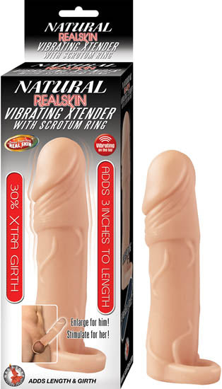 Natural Realskin Vibrating Xtender W/ Scrotum Ring Flesh