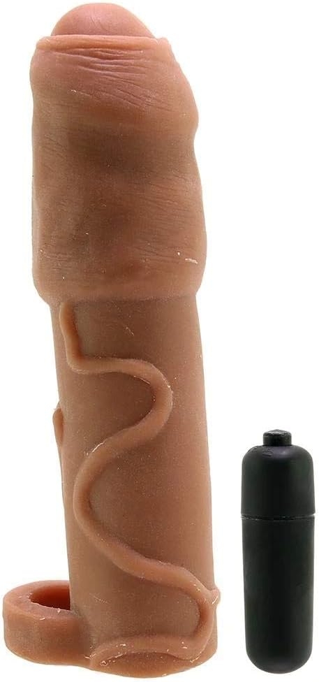 Natural Realskin Vibrating Xtender With Scrotum Ring-Brown