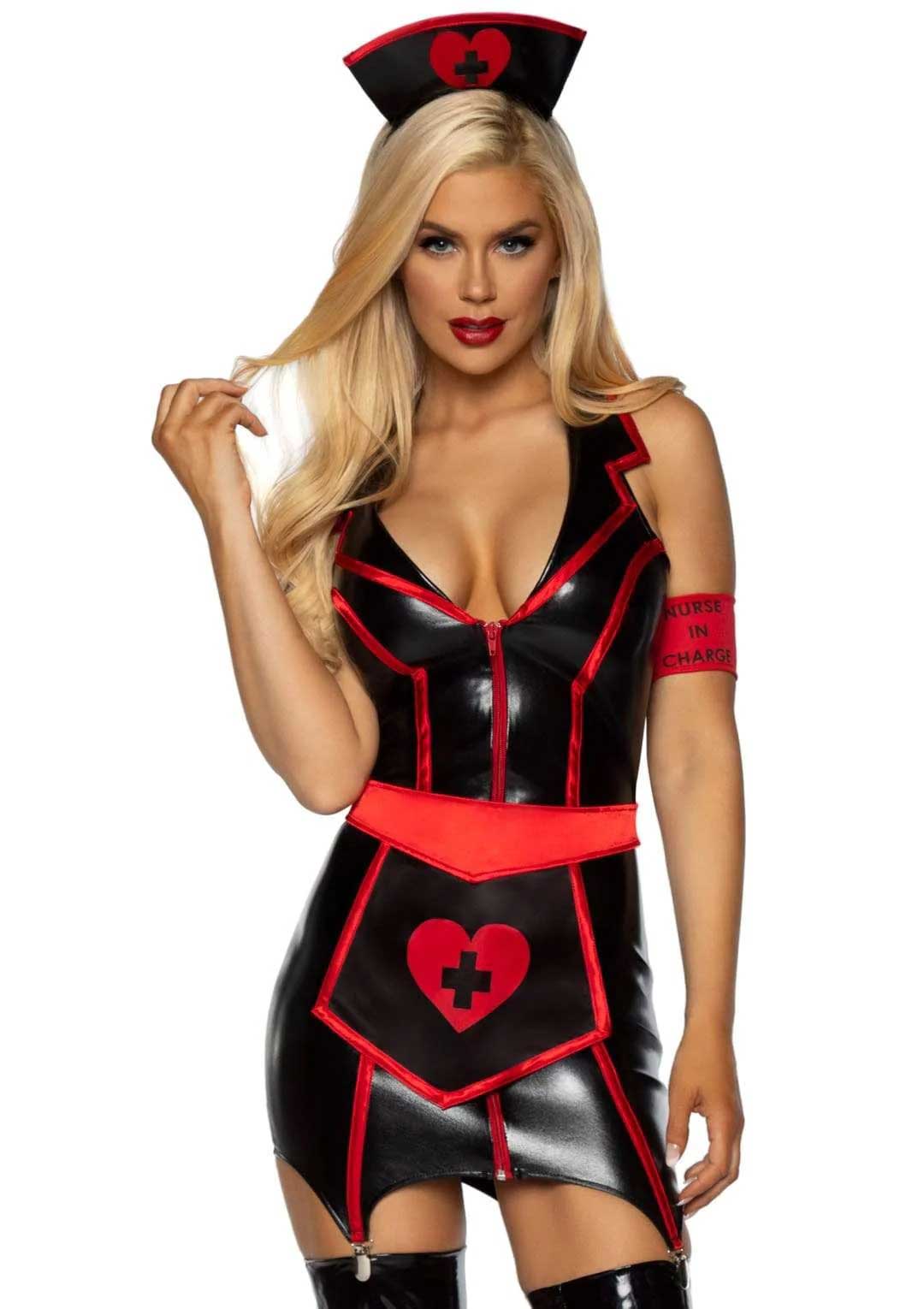 Naughty Nurse Costume - - Black/red Small