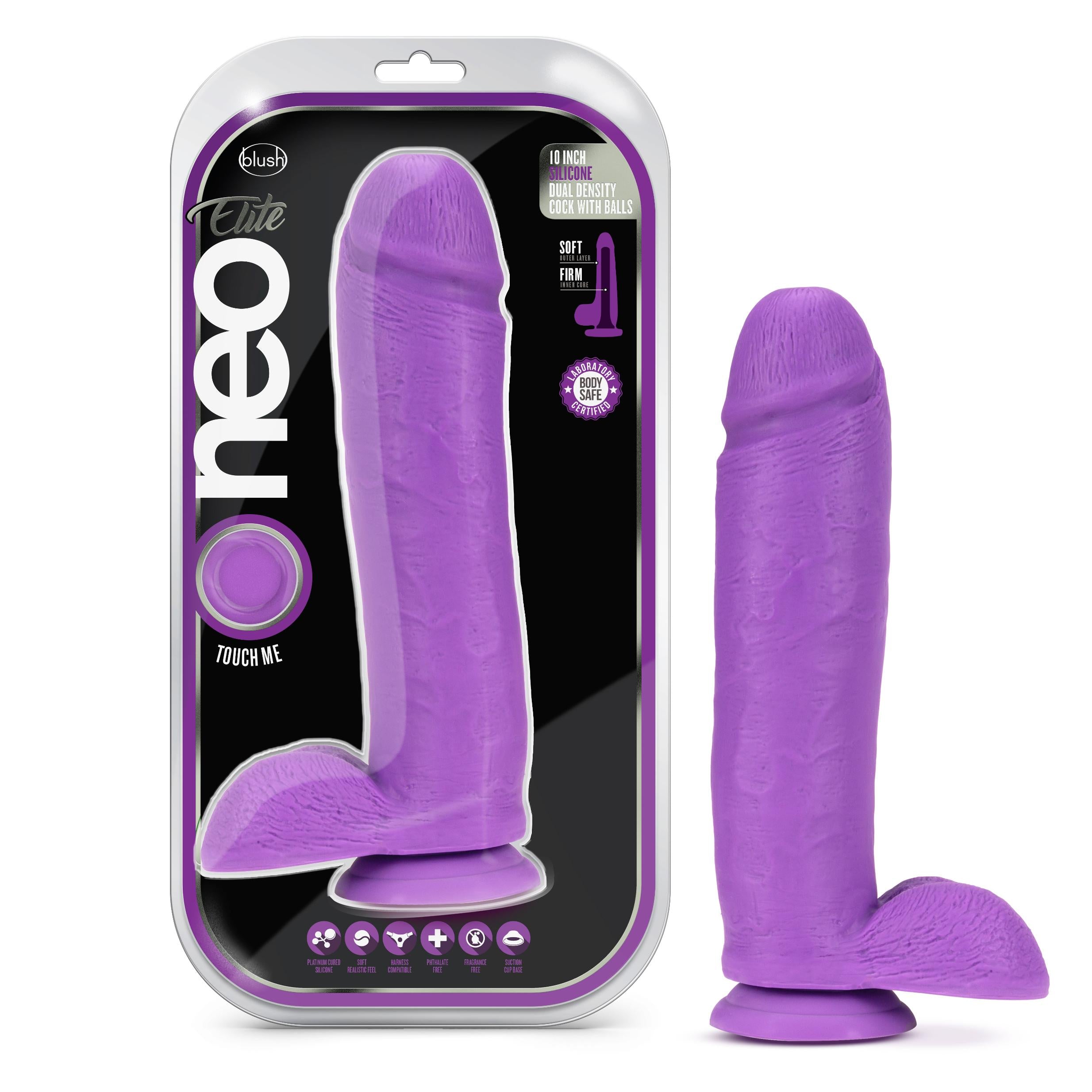 Neo Elite 10in Dual Density Cock W/ Balls Neon