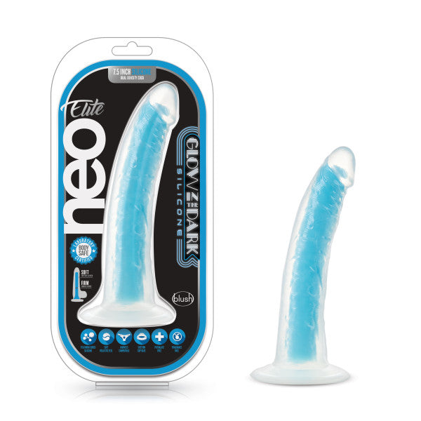 Neo Elite Glow in the Dark - Lavo - 7 Inch  Silicone Dual Density Dildo - Neon Orange Neon Blue