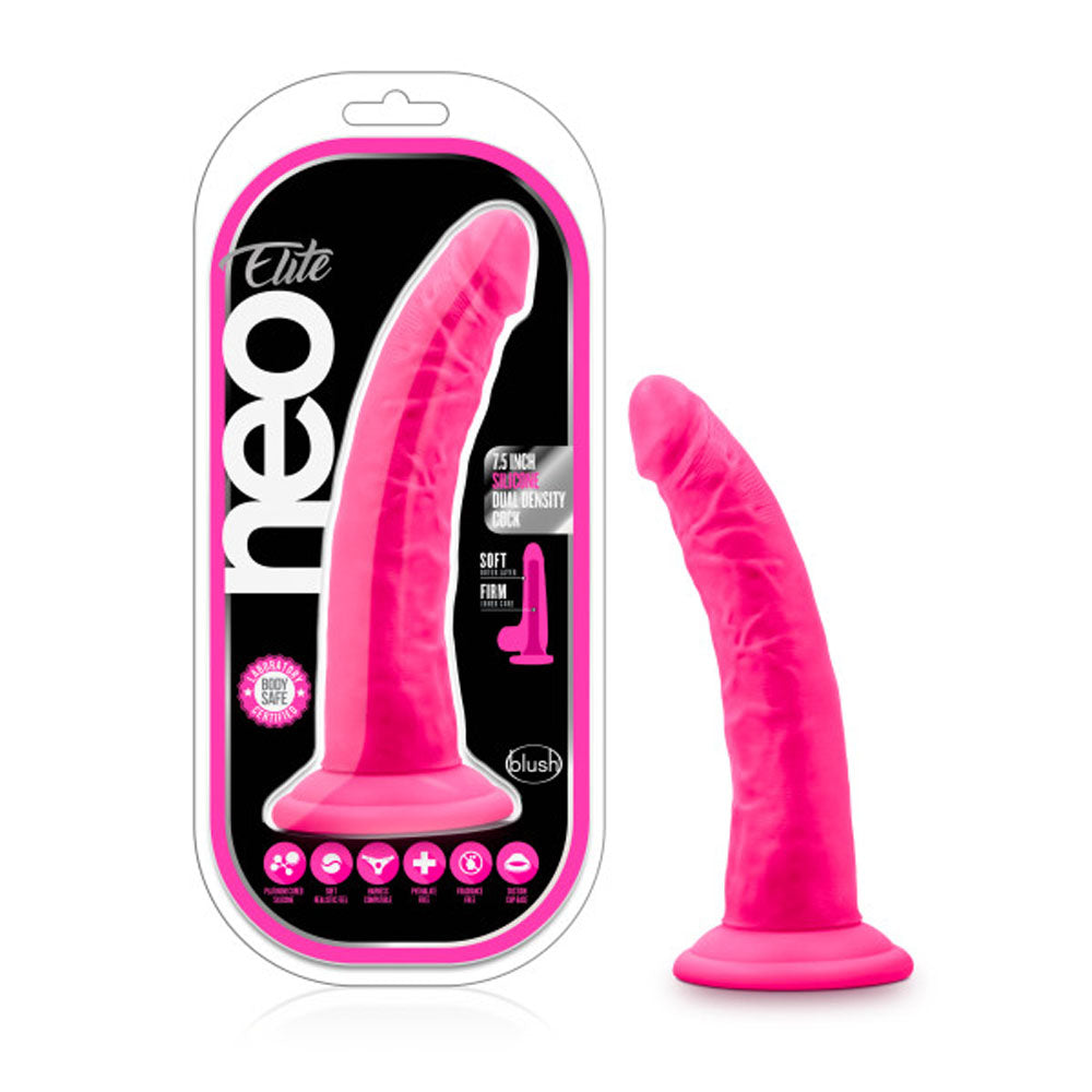 Neo Elite - Inch Silicone Dual Density Cock Neon Pink / 7.5 Inch