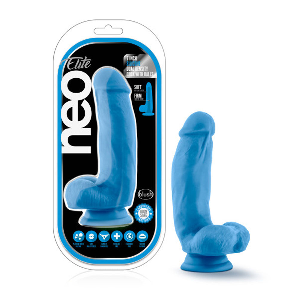 Neo Elite - Inch Silicone Dual Density Cock With Balls Blue