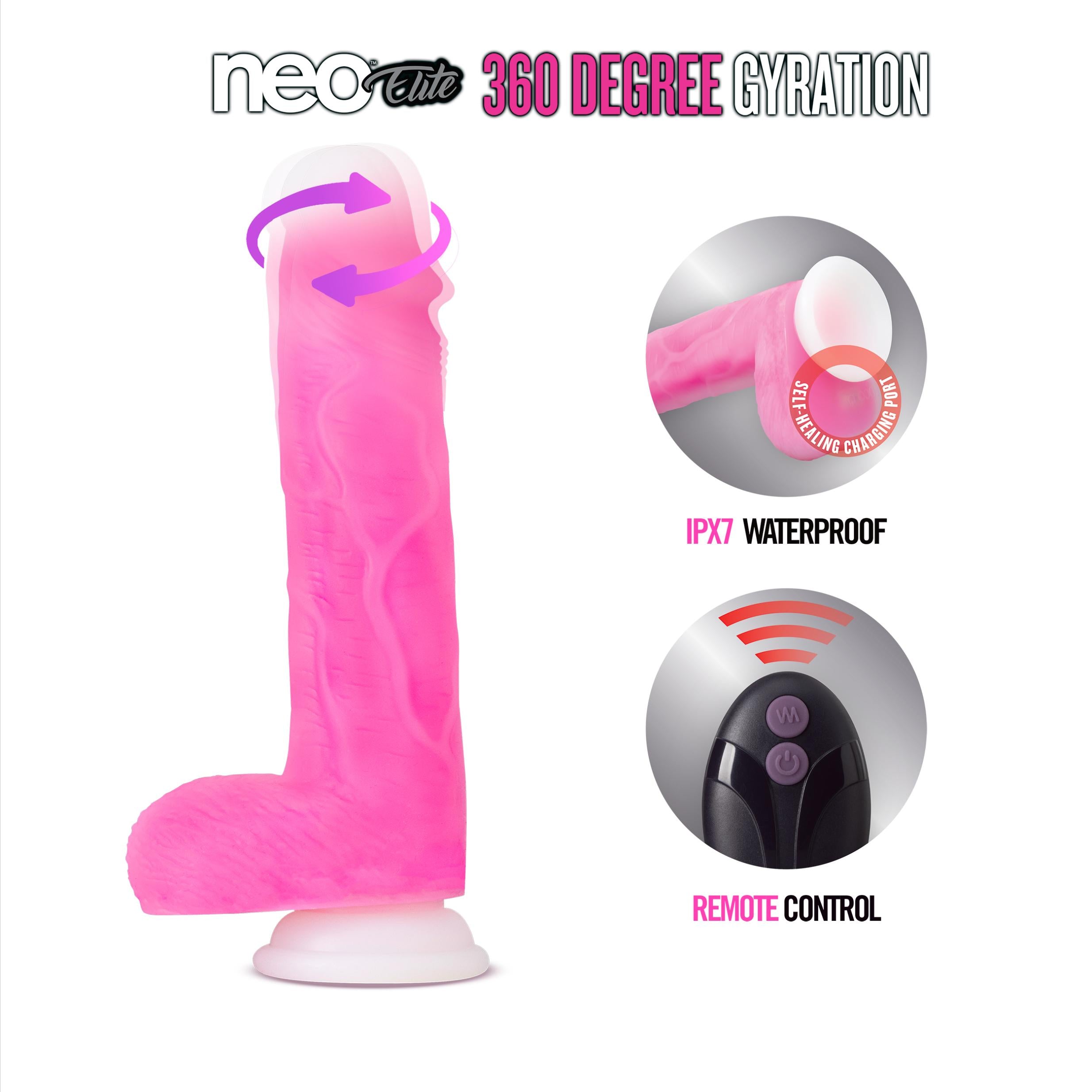 Neo Elite - Roxy - 8 Inch Gyrating Dildo - Pink