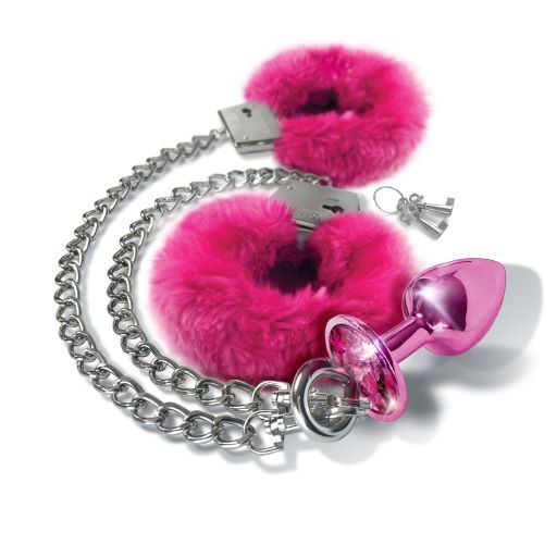 Nixie Metal Plug & Furry Cuff Set Metallic Pink
