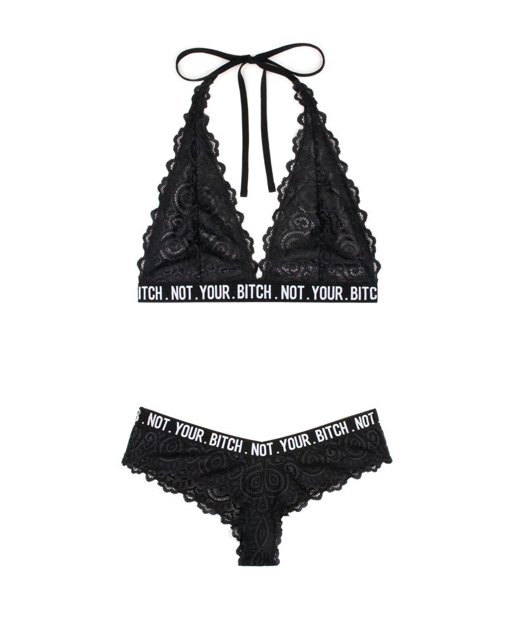 Not Your Bitch Bralette and Cheeky Panty Set - Black - S/m