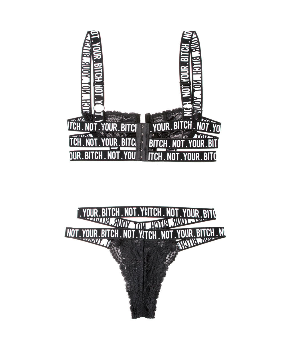 Not Your Bitch Lace Bra and Cutout Panty Set - Black - L/xl