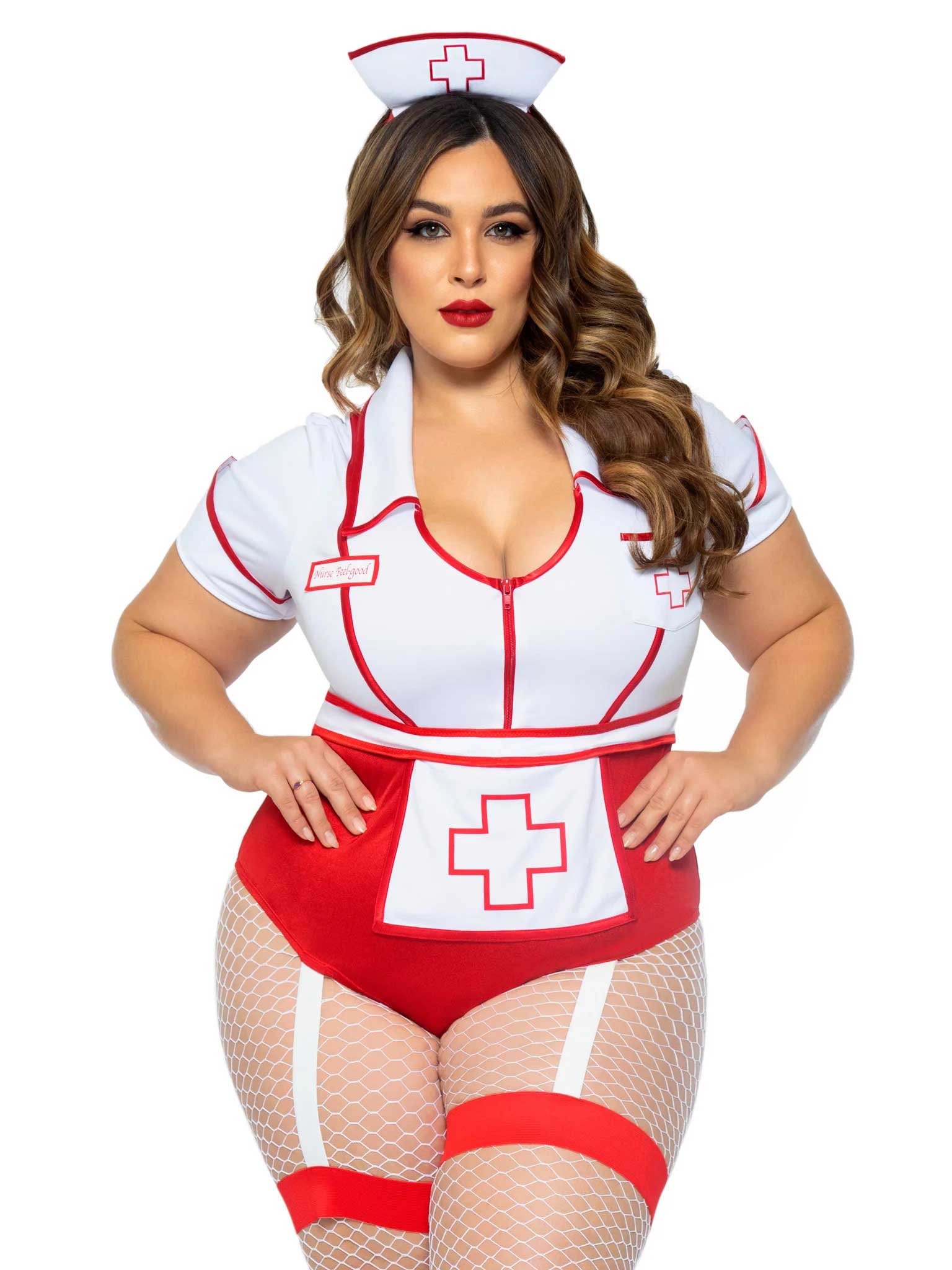 Nurse Feelgood Sexy Costume - - 1x/2x / White/Red