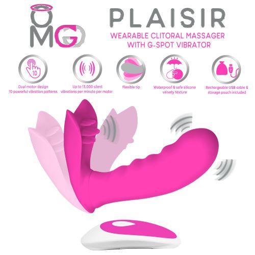 Omg Plaisir Wearable Clitoral Massager W/ G-Spot Vibrator Pink