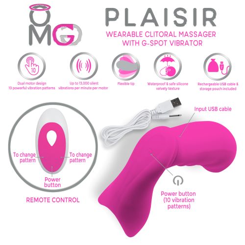 Omg Plaisir Wearable Clitoral Massager W/ G-Spot Vibrator Pink