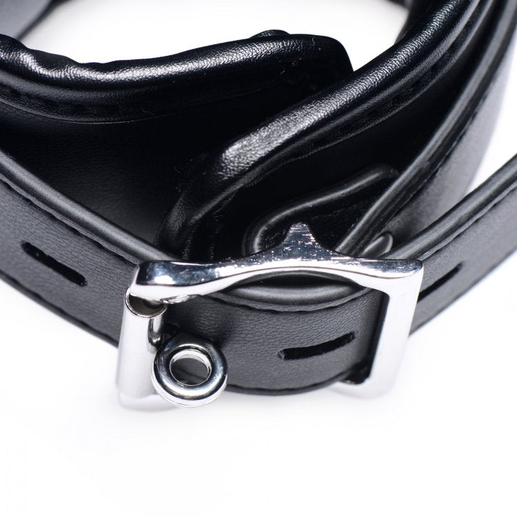 Padded Thigh Sex Sling in Black Faux Leather with Wrist Cuffs by Strict