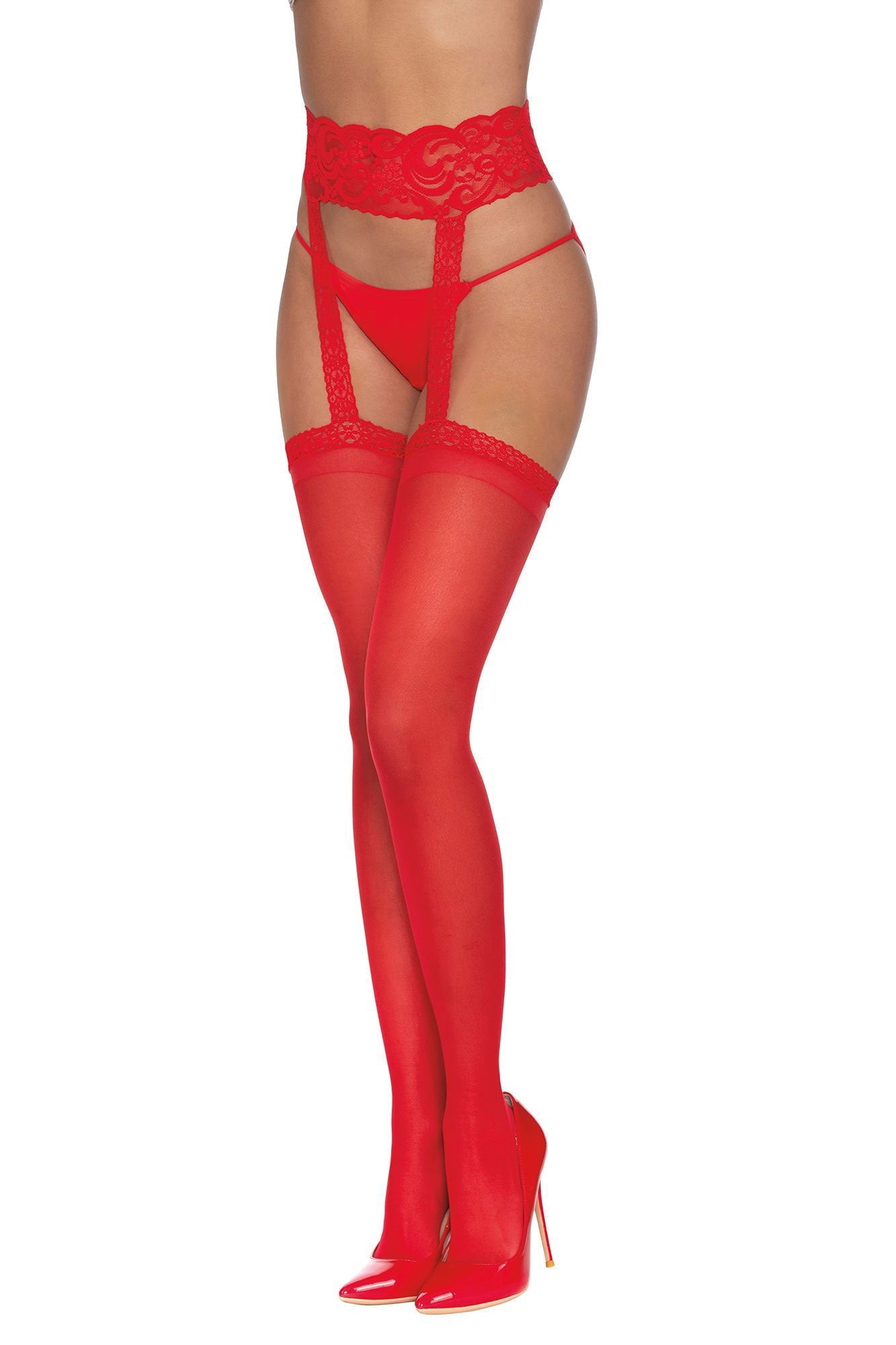 Pantyhose With Garters - Size - Black Red / One Size