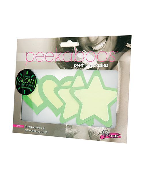 Peekaboos Glow In The Dark Hearts & Stars - 2 Pairs Green