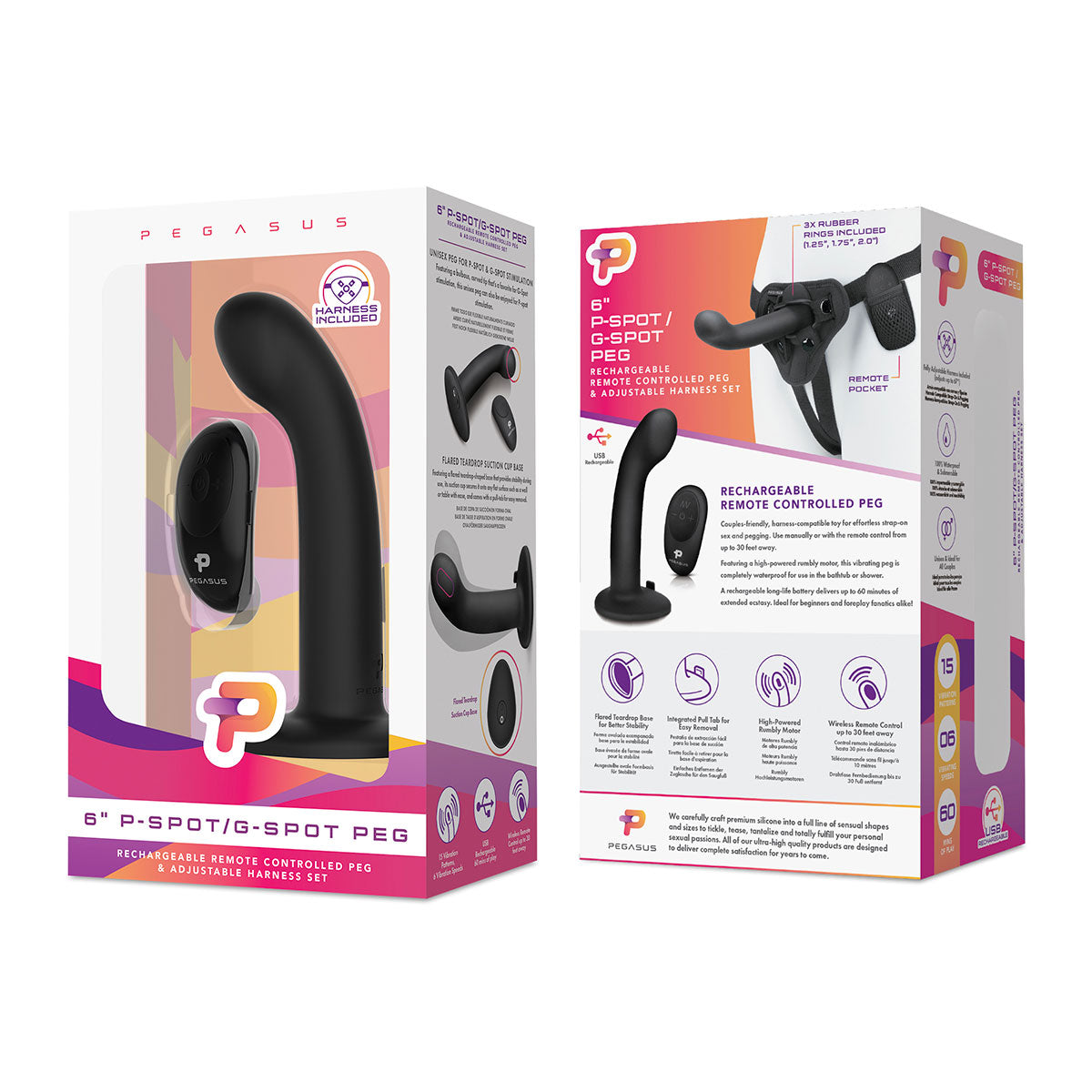 Pegasus 6" P-Spot / G-Spot Vibrator Peg & Harness Set