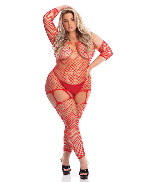 Pink Lipstick In My Head Net Bodystocking Red / Queen Size