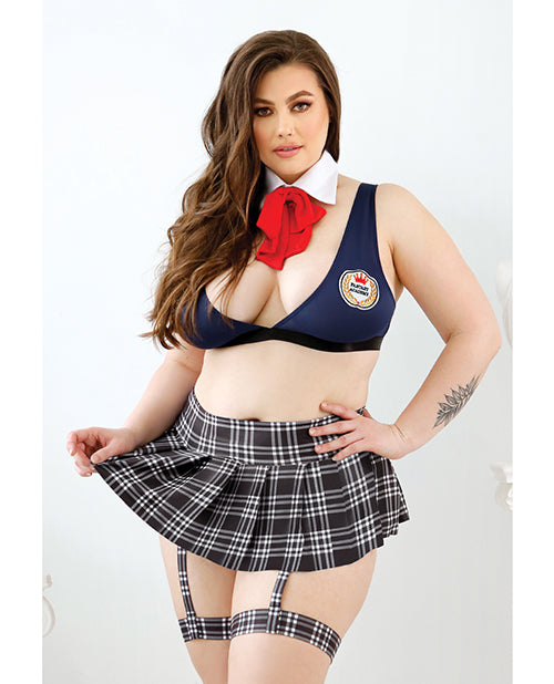 Play Learning Curves Bowtie, Top, Gartered Skirt, G-string Blue 1x/2x