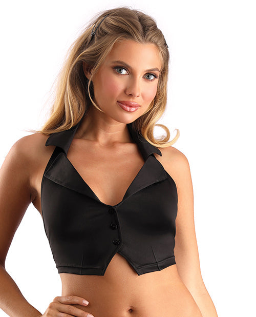 Play Schoolgirl Collared Button Down Halter Top Black / One Size