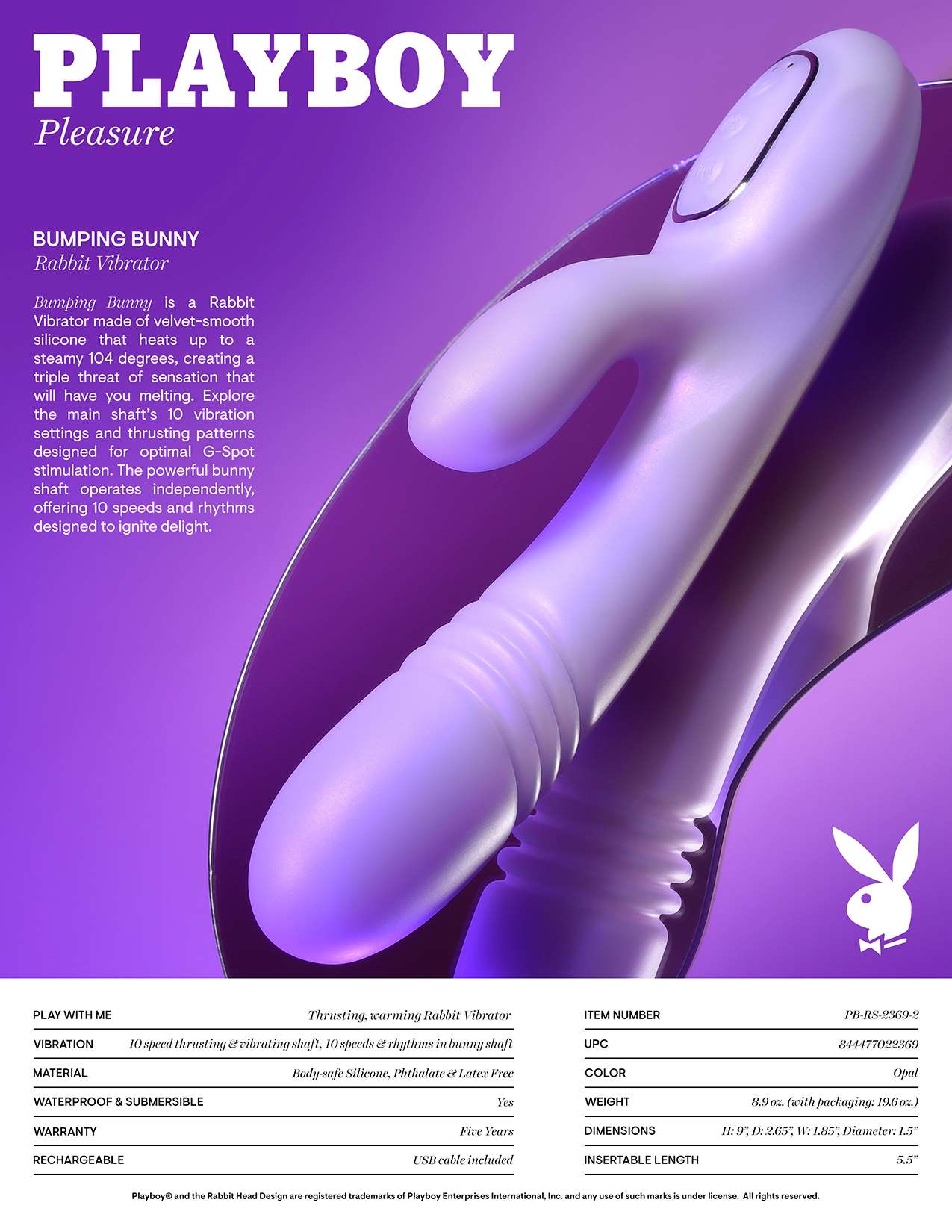 Playboy Pleasure - Bumping Bunny - Rabbit  Vibrator - Opal