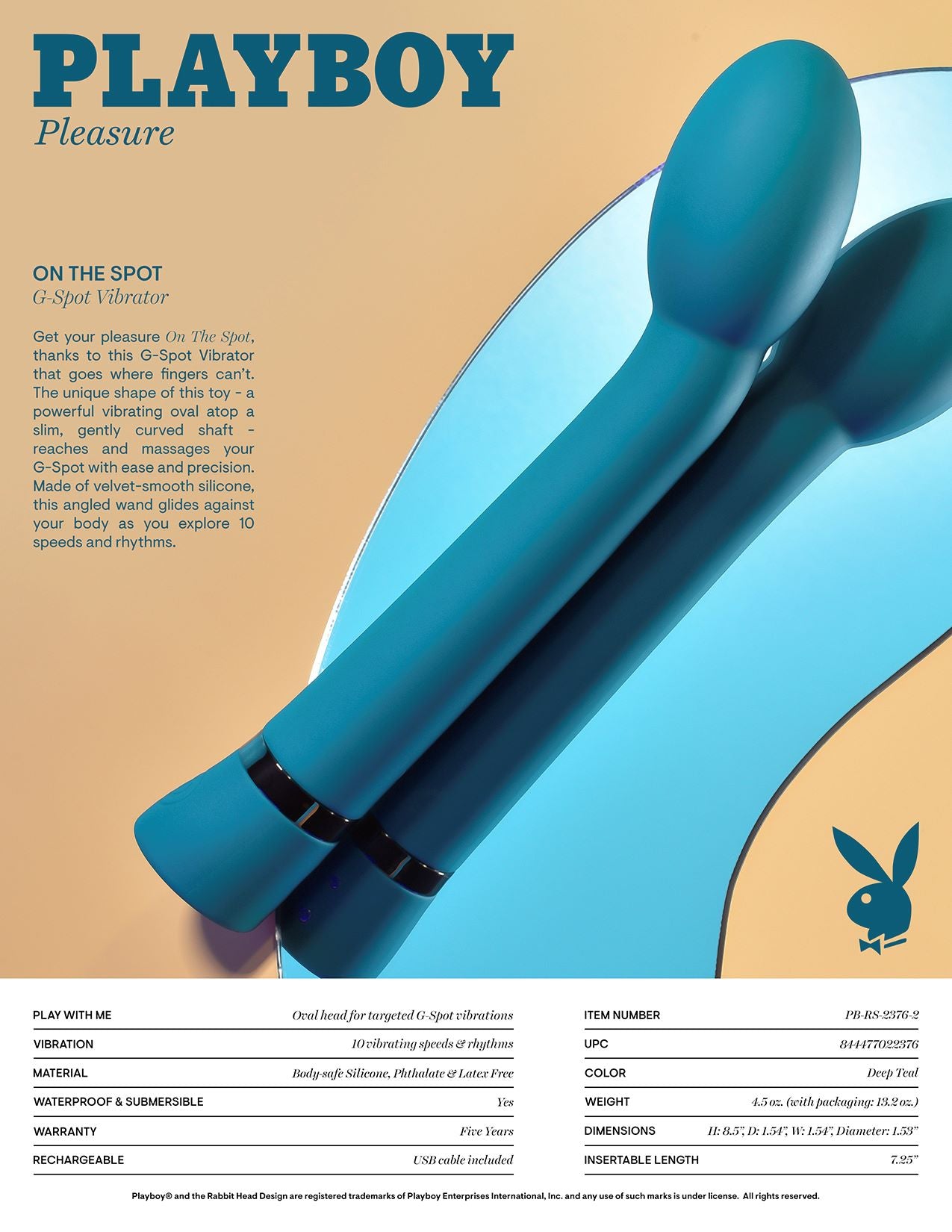 Playboy Pleasure - on the Spot - G-Spot Vibrator - Deep Teal