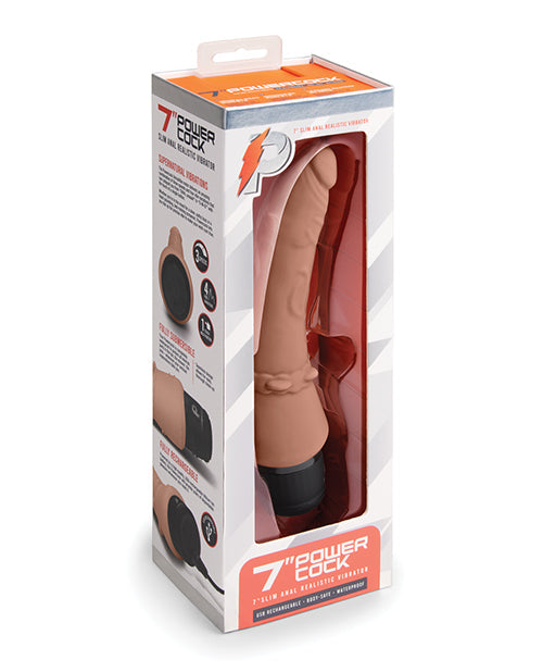 Powercocks 7 Inches Slim Shaft Realistic Anal Vibrator Mocha