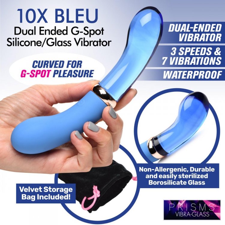 Prisms Vibra-glass Bleu Dual Ended Glass G-Spot Dildo