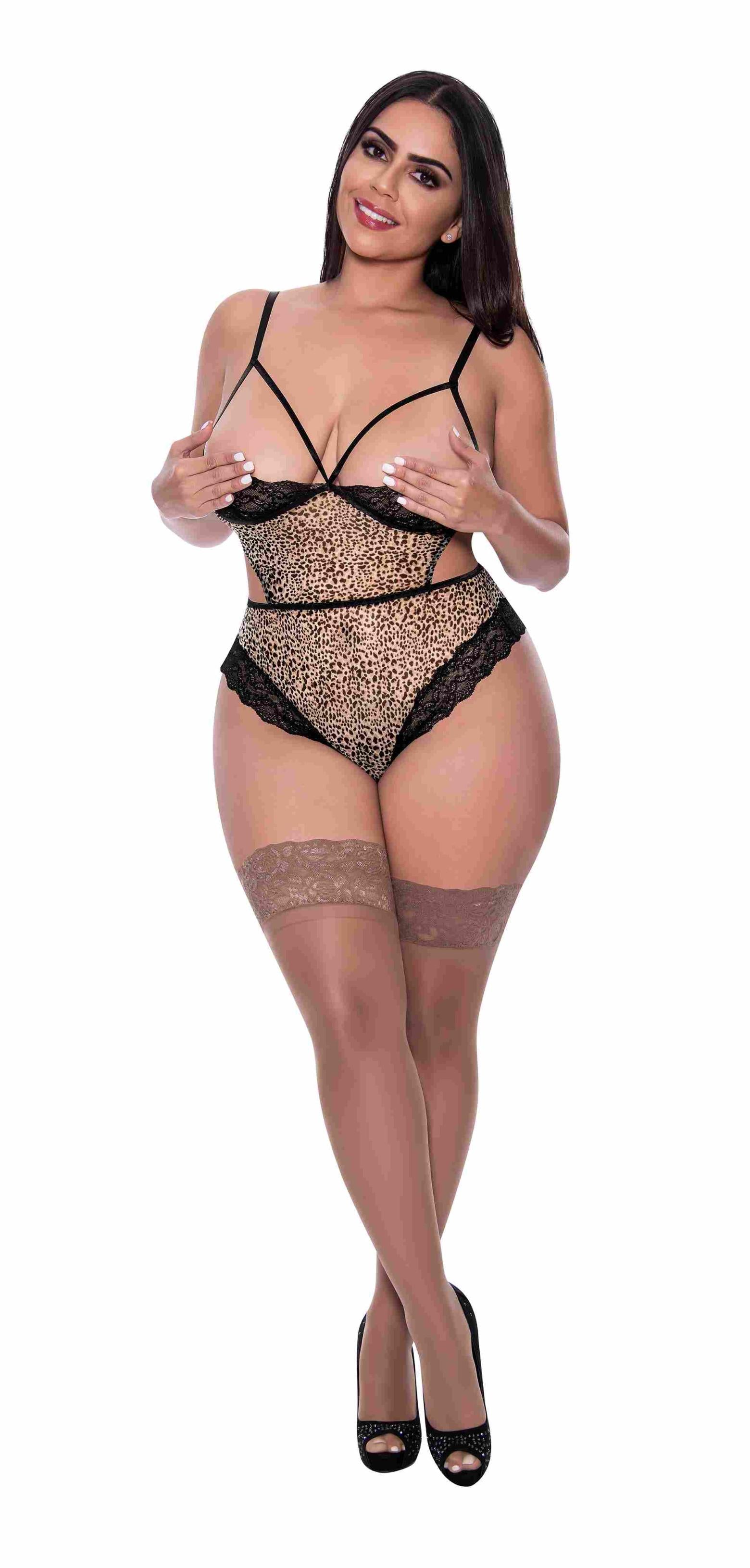 Purrfect Half Cup Teddy W/ Split Crotch Leopard