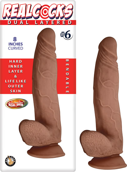 Real Cocks Dual Layered #6 Curved 8 Brown