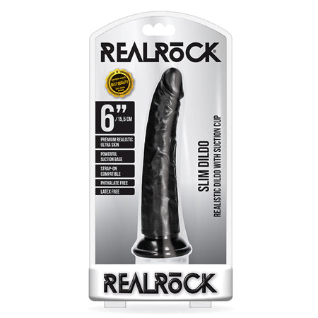 RealRock Realistic 6 in. Slim Dildo With Suction Cup Black