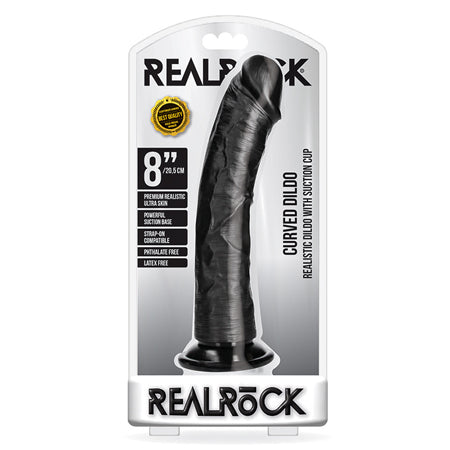 RealRock Realistic 8 in. Curved Dildo With Suction Cup Black