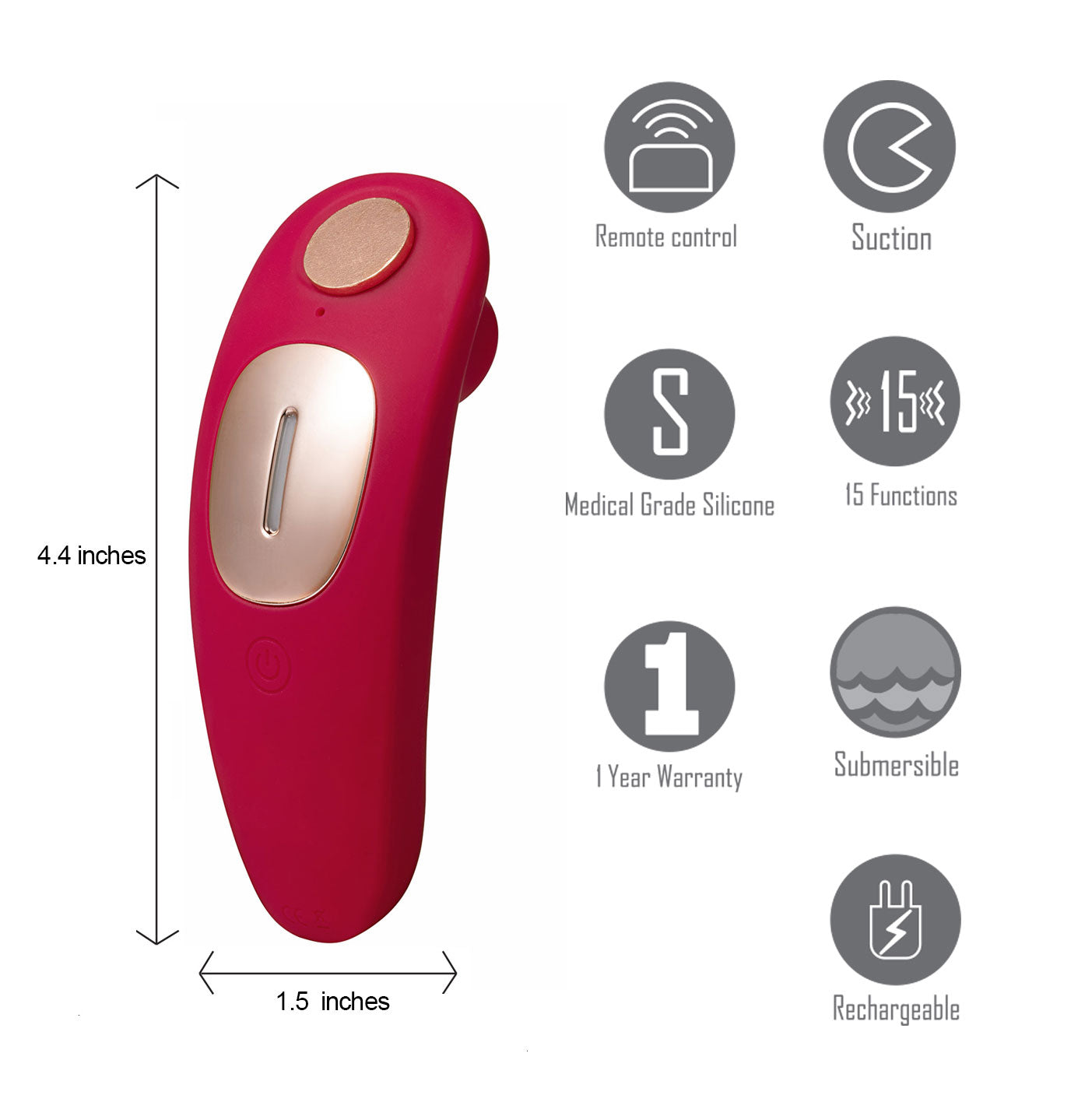 Remi 15-Function Rechargeable Remote Control   Suction Panty Vibrator - Red